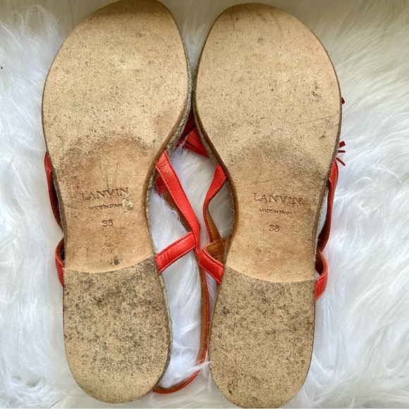 Lanvin Pink Leather Tassels Gold Chain Espadrille Sandals - Picture 9 of 10